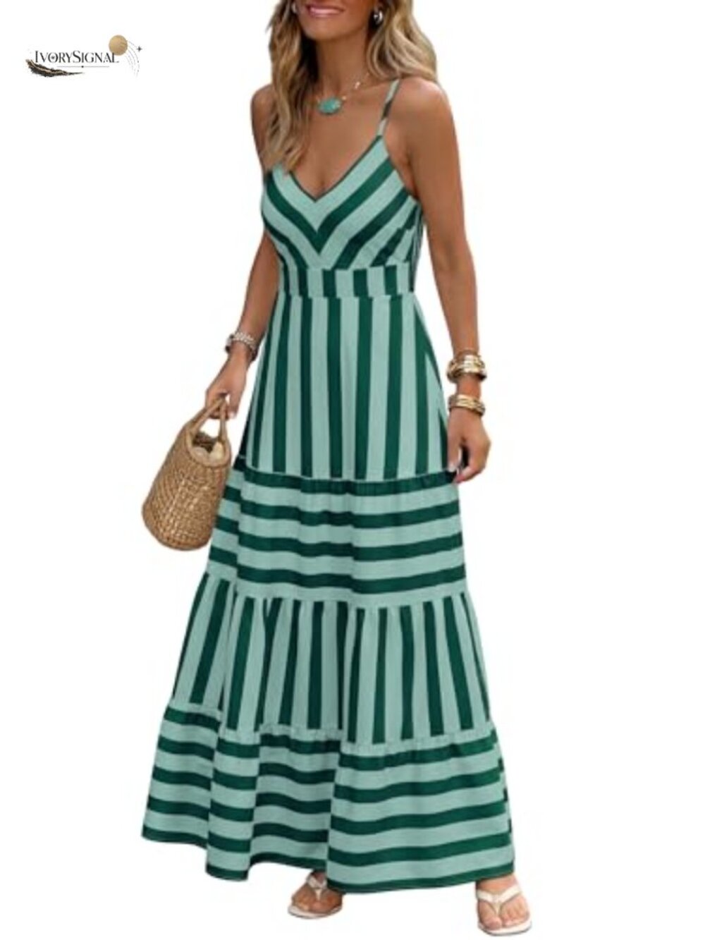 Flowy Maxi Dress Spaghetti Strap V Neck Smocked Back A-Line Summer Vacation